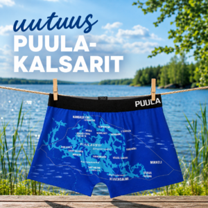 Puula-karttakalsarit järvimaisemassa